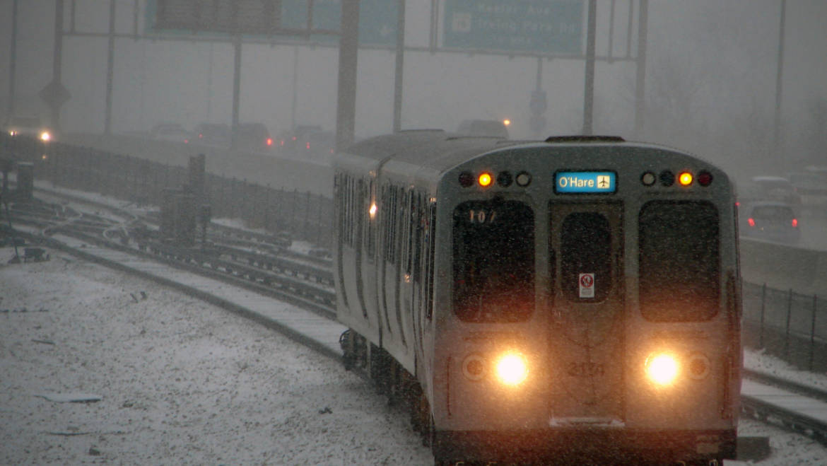 Blue Line Chugging in the Snow.